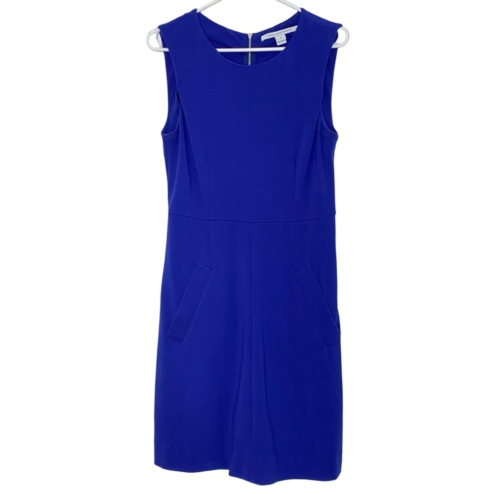 DVF Diane Von Furstenberg Blue Dress Womens Size 8 Sleeveless Back Silver Zipper